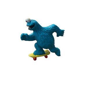 Vintage Cookie Monster Skate Boarding PVC Figure, Cake Topper, Sesame Street 80s
